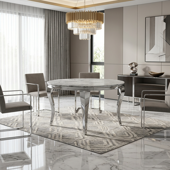 Sofia 1.1m Round Grey Silver Marble Table (Copy)