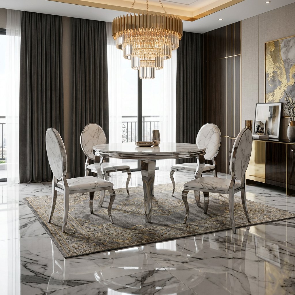 Sofia 1.1m Round Grey Silver Marble Table (Copy)