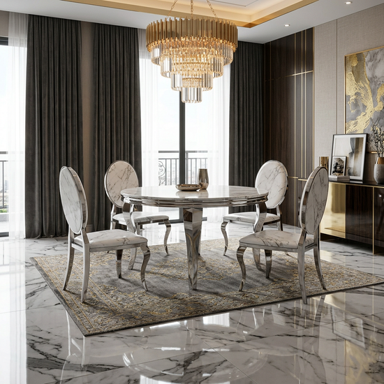 Sofia 1.1m Round Grey Silver Marble Table (Copy)