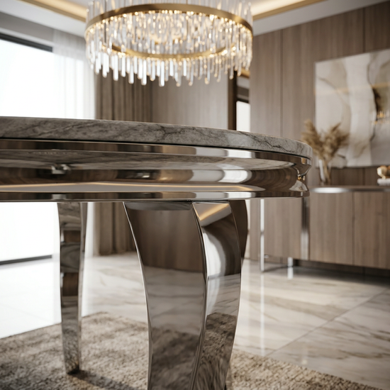 Sofia 1.1m Round Grey Silver Marble Table (Copy)