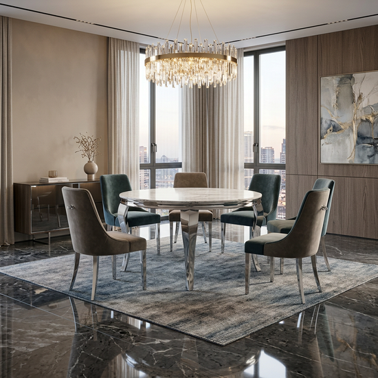 Sofia 1.1m Round Grey Silver Marble Table (Copy)