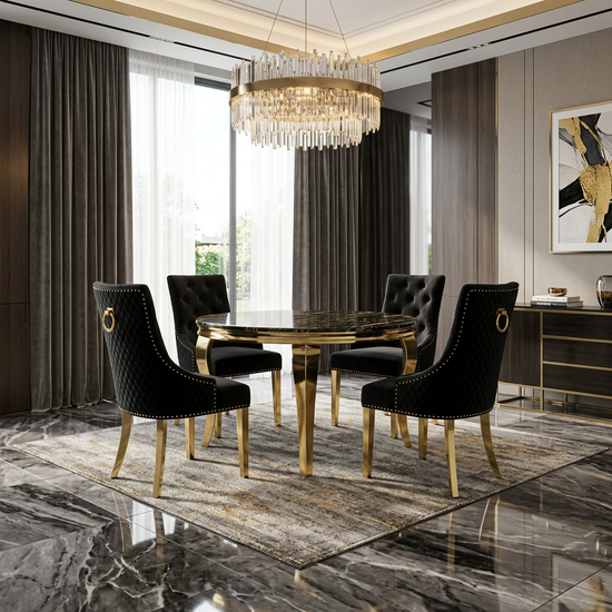 Sofia 1.1m Round Black & Gold Marble Table