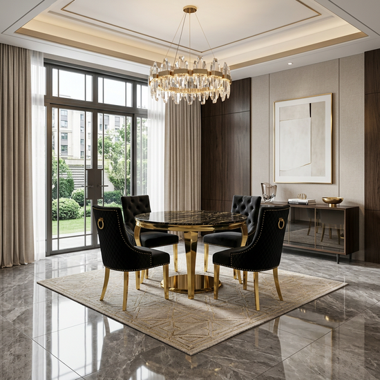 Sofia 1.1m Round Black & Gold Marble Table