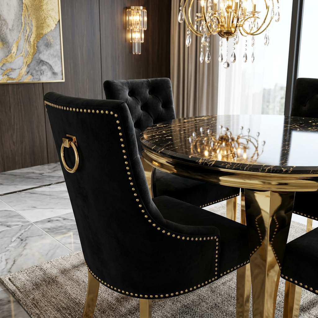 Majestic Black & Gold Ring Knocker Chair