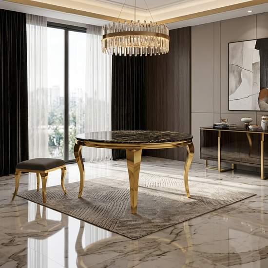 Sofia 1.1m Round Black & Gold Marble Table