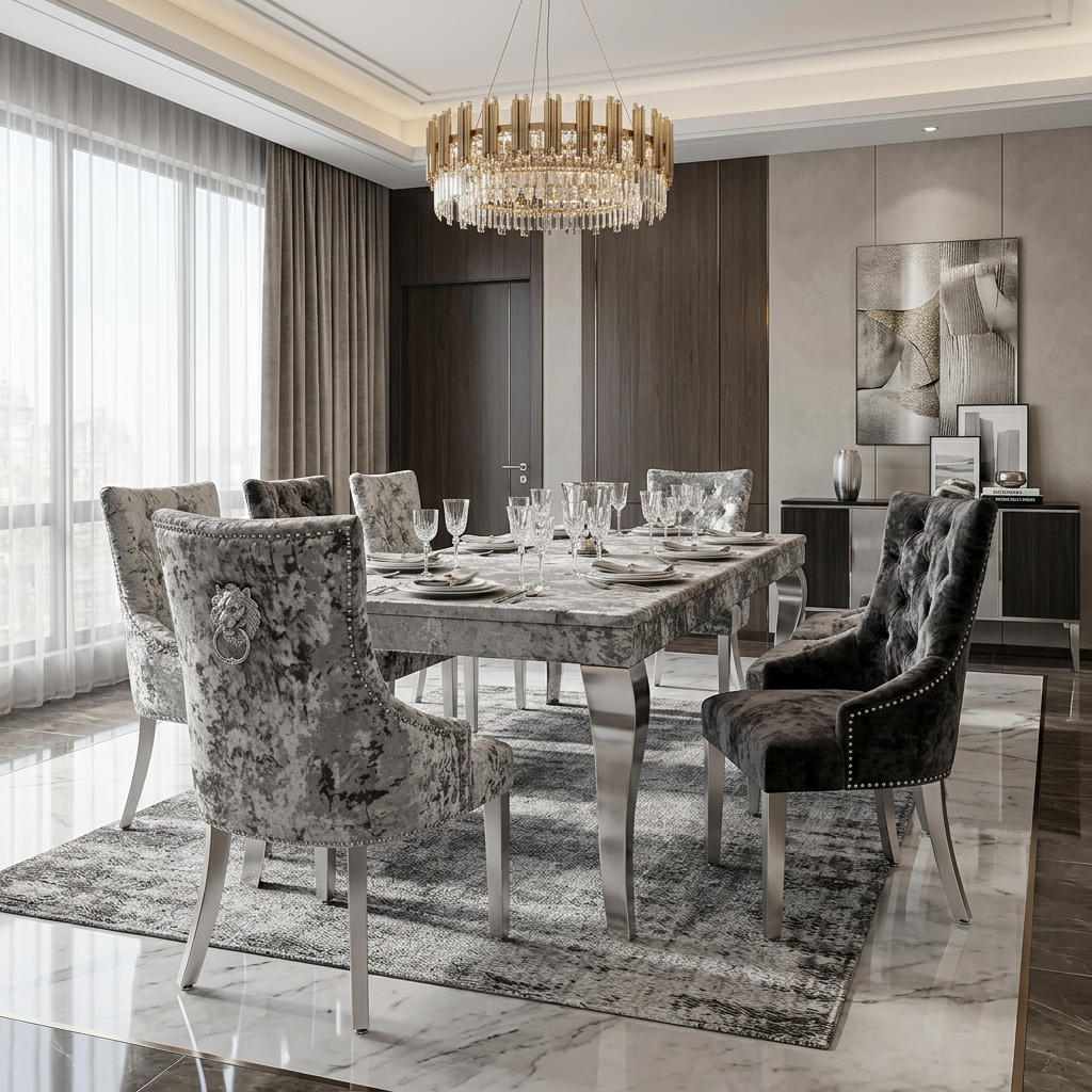 Majestic Dining Chair - Double Silver Crushed Velvet
