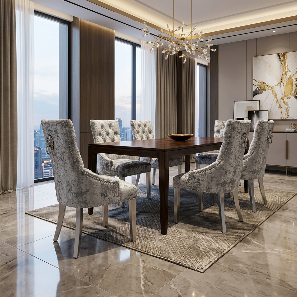 Majestic Dining Chair - Double Silver Crushed Velvet