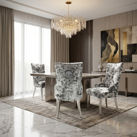 Majestic Dining Chair - Double Silver Crushed Velvet