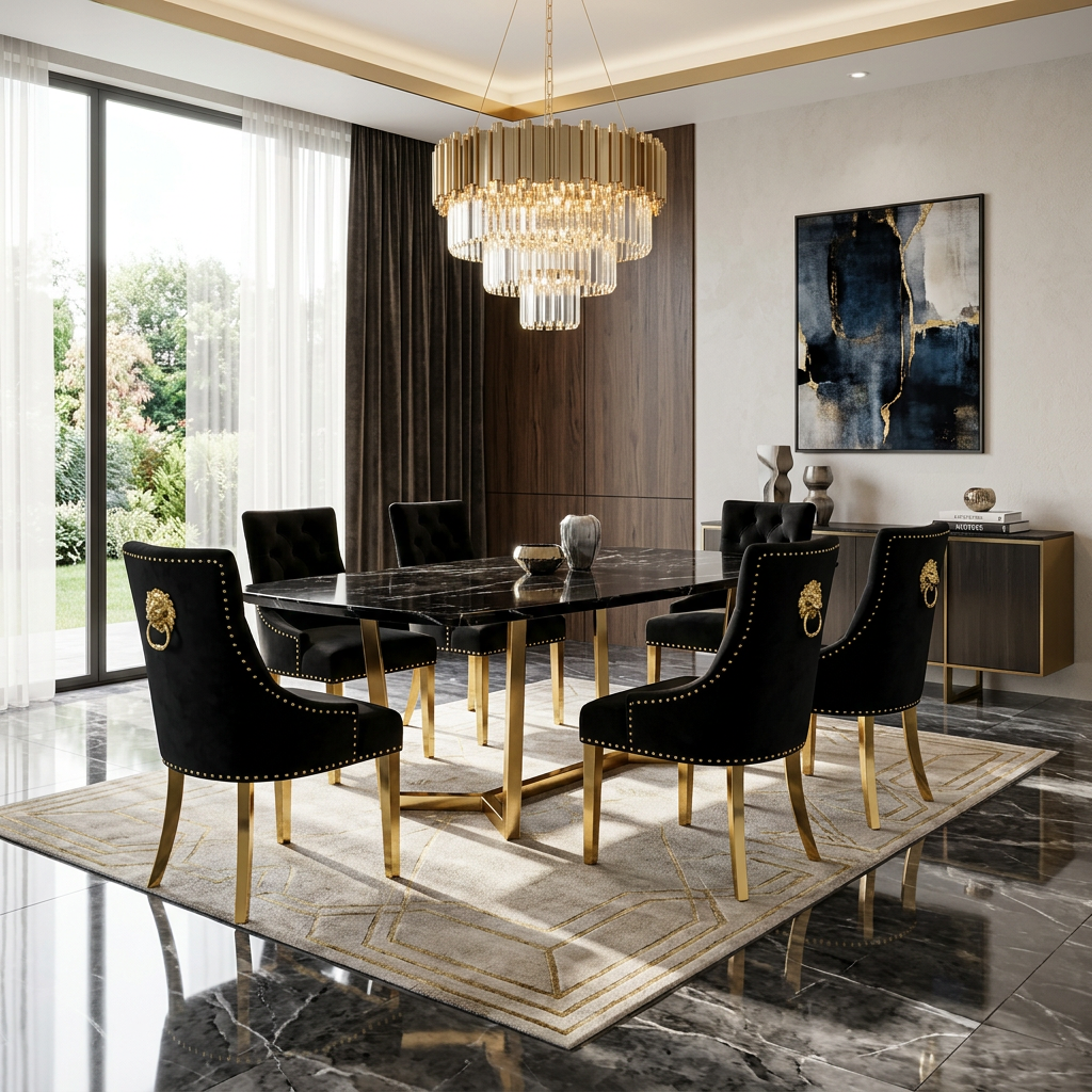 Majestic Dining Chair - Majestic Black Gold Ring Knocker Chair