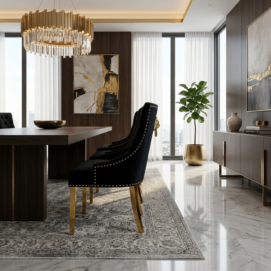 Majestic Dining Chair - Majestic Black Gold Ring Knocker Chair