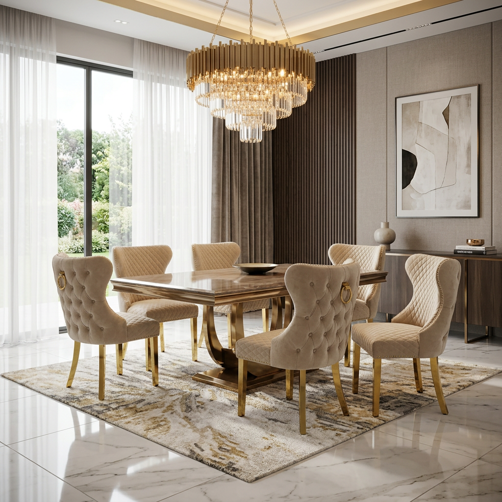 Valentino Dining Chair - Valentino Mink Gold Ring Knocker Chair