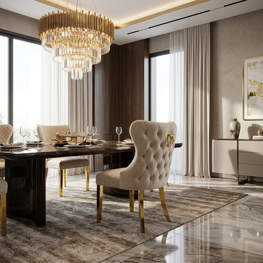 Valentino Dining Chair - Valentino Mink Gold Ring Knocker Chair