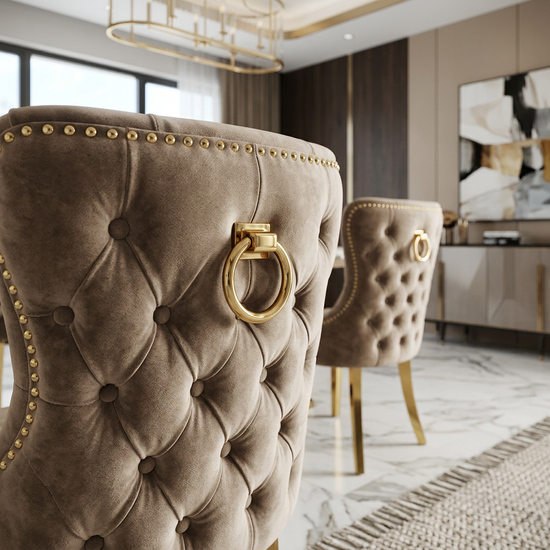 Valentino Dining Chair - Valentino Mink Gold Ring Knocker Chair