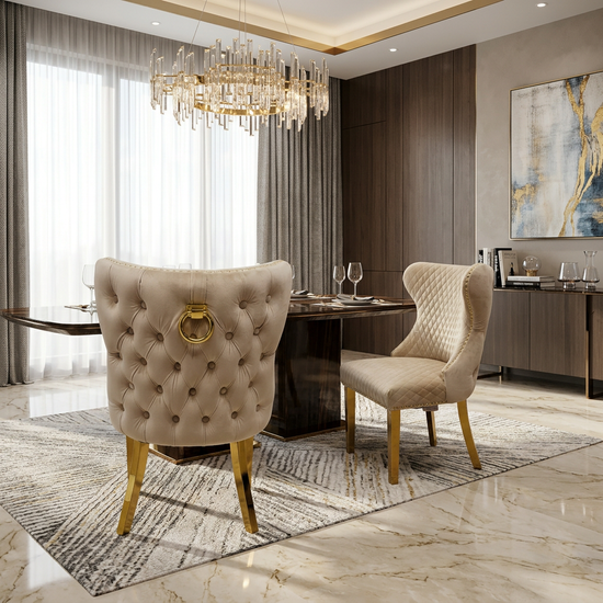 Valentino Dining Chair - Valentino Mink Gold Ring Knocker Chair