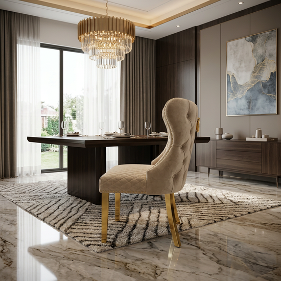 Valentino Dining Chair - Valentino Mink Gold Ring Knocker Chair