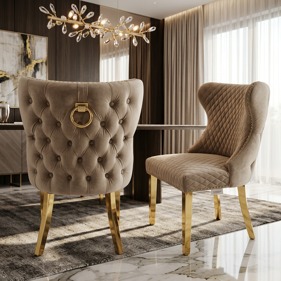 Valentino Dining Chair - Valentino Mink Gold Ring Knocker Chair