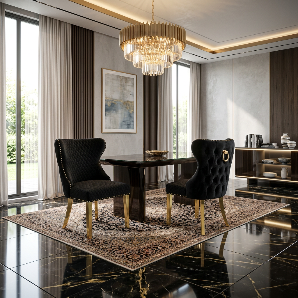 Valentino Dining Chair - Valentino Black Gold Ring Knocker Chair