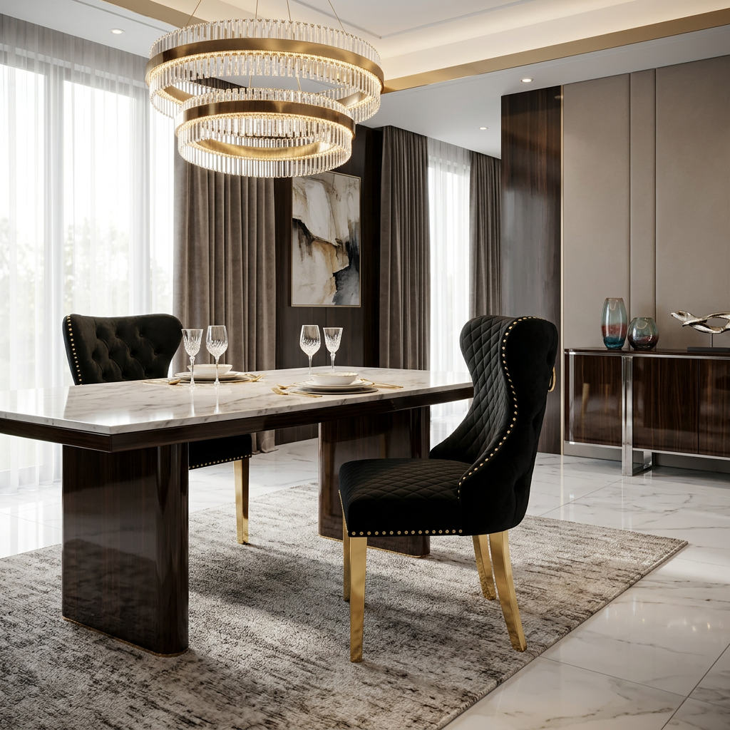 Valentino Dining Chair - Valentino Black Gold Ring Knocker Chair