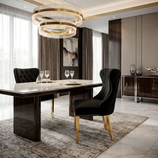 Valentino Dining Chair - Valentino Black Gold Ring Knocker Chair