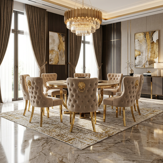 Valentino Dining Chair - Valentino Mink Gold Lion Knocker Chair