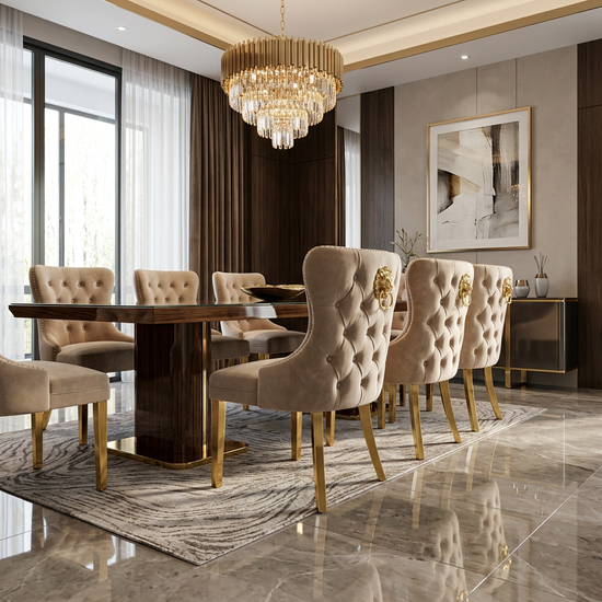 Valentino Dining Chair - Valentino Mink Gold Lion Knocker Chair