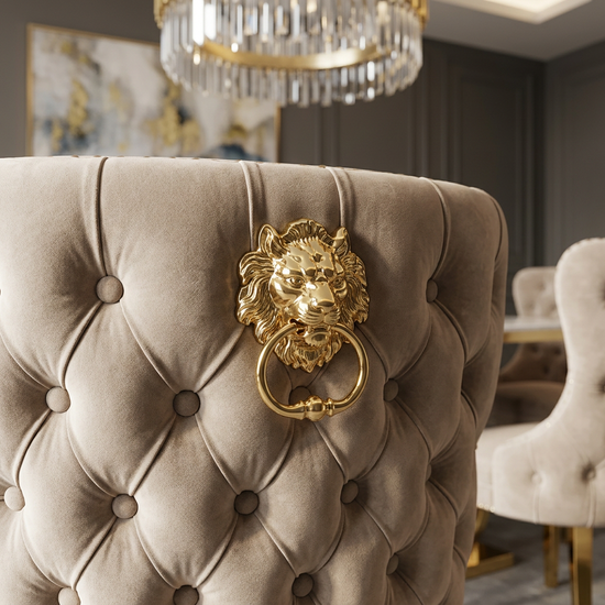 Valentino Dining Chair - Valentino Mink Gold Lion Knocker Chair