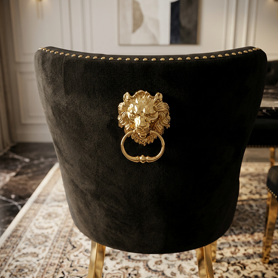Valentino Dining Chair - Valentino Black Gold Lion Knocker Chair