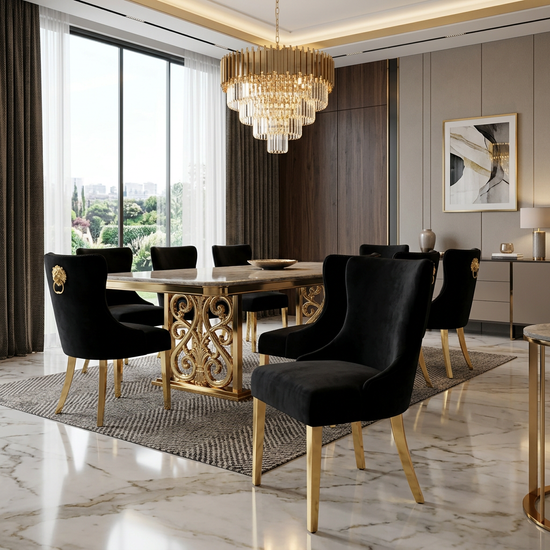 Valentino Dining Chair - Valentino Black Gold Lion Knocker Chair