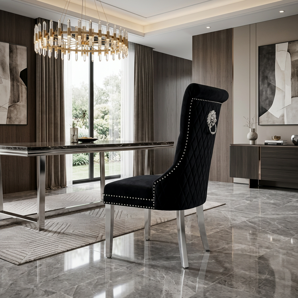 Sofia Plush Velvet Fabric Dining Chair Dark Black