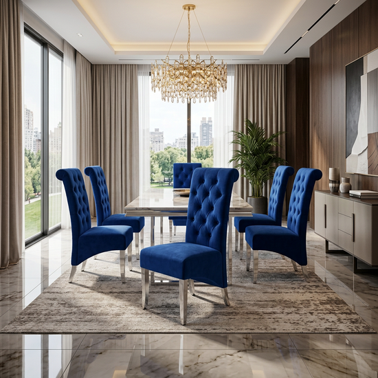 Sofia Plush Velvet Fabric Dining Chair Navy Blue