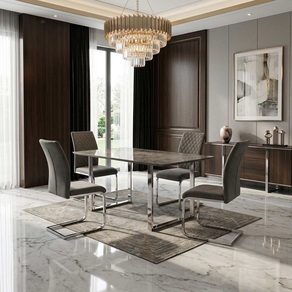Tokyo Ceramic Look Glass Top Dining Table