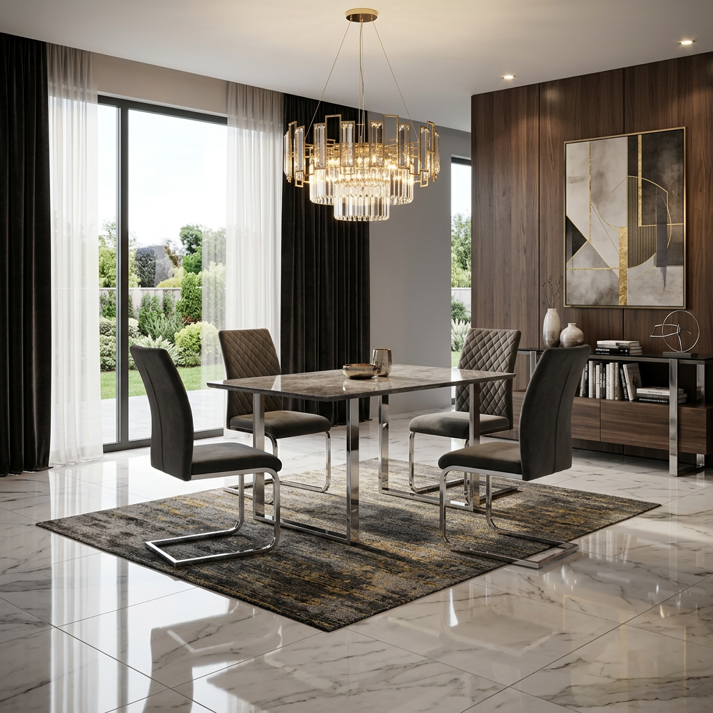 Tokyo Ceramic Look Glass Top Dining Table