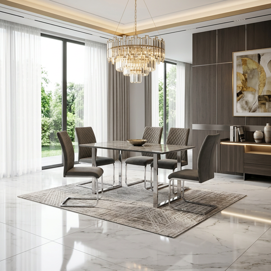 Tokyo Ceramic Look Glass Top Dining Table