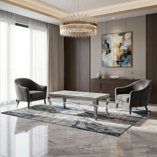 Sofia Grey & Silver Coffee Table 120 x 60 x 46