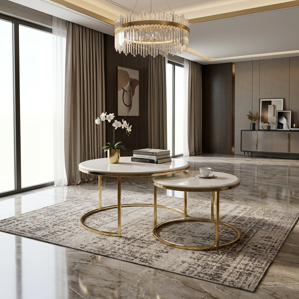 Sofia Nested table Cream Marble and Gold Frame