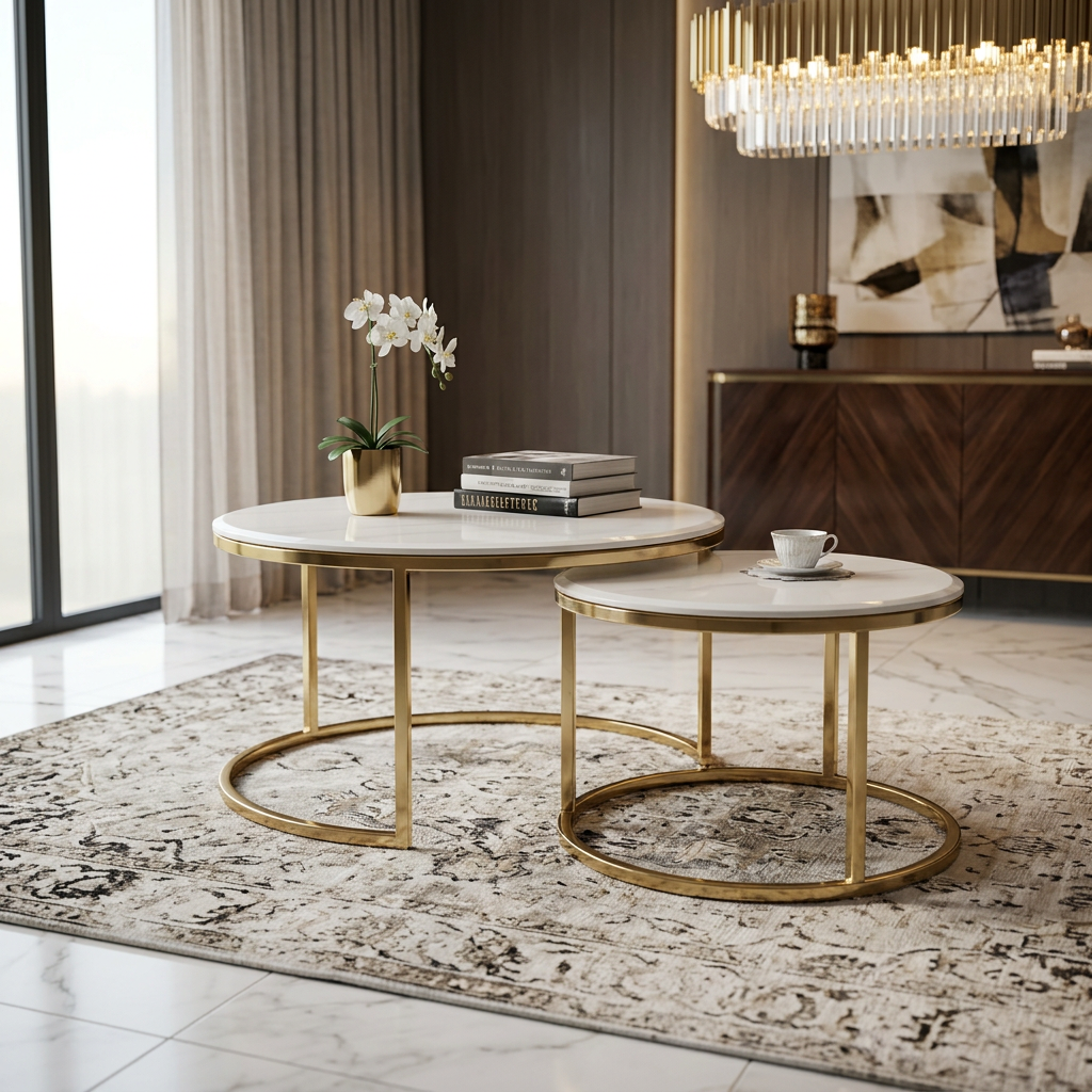 Sofia Nested table Cream Marble and Gold Frame