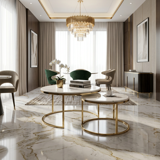 Sofia Nested table Cream Marble and Gold Frame