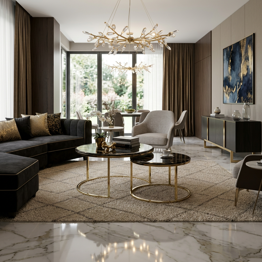 Sofia Nested table Black Marble and Gold Frame