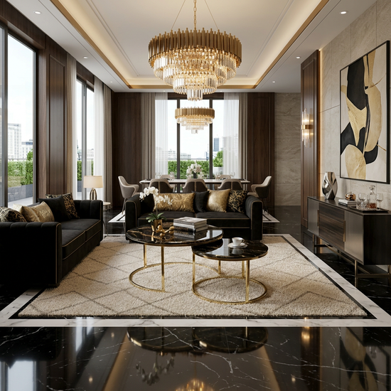 Sofia Nested table Black Marble and Gold Frame