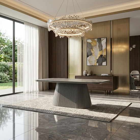 Davos Grey 180cm Ceramic Oval Dining Table