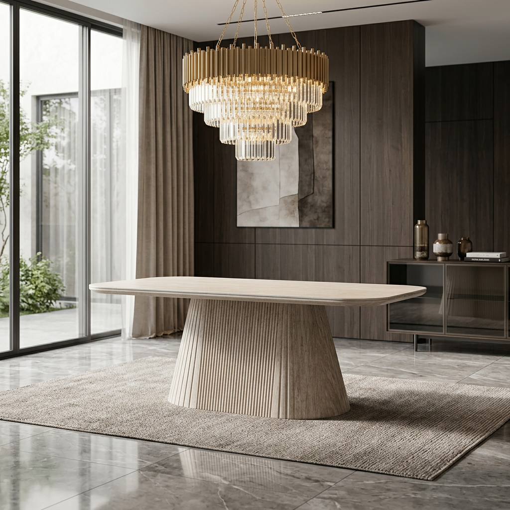 Davos Beige Ceramic Oval Dining Table