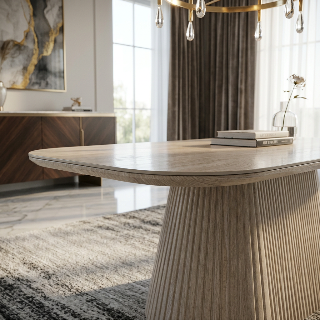 Davos Beige Ceramic Oval Dining Table