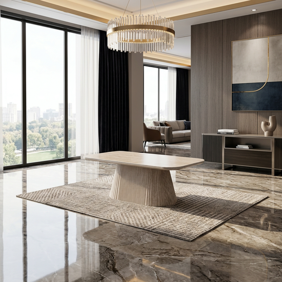 Davos Beige Ceramic Oval Dining Table