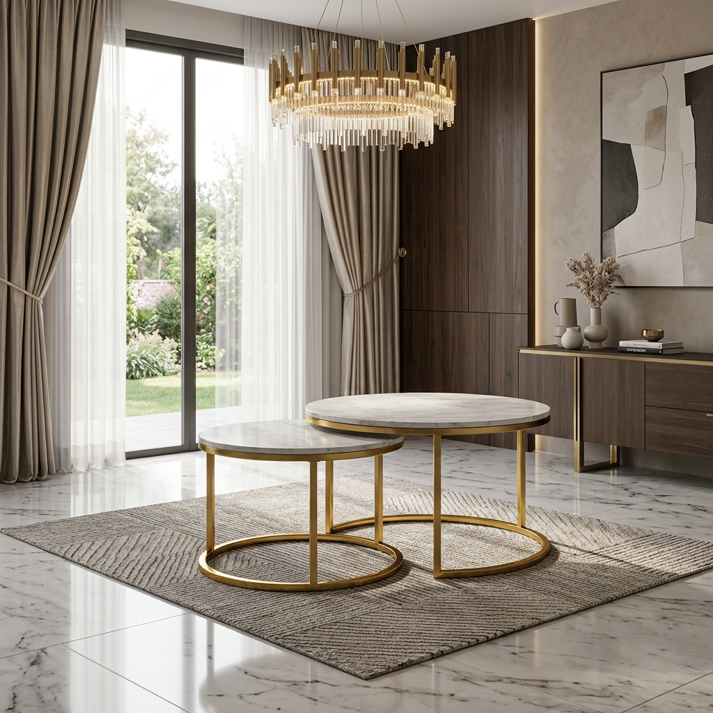 Ceramic Gold Frame Nest of 2 Tables