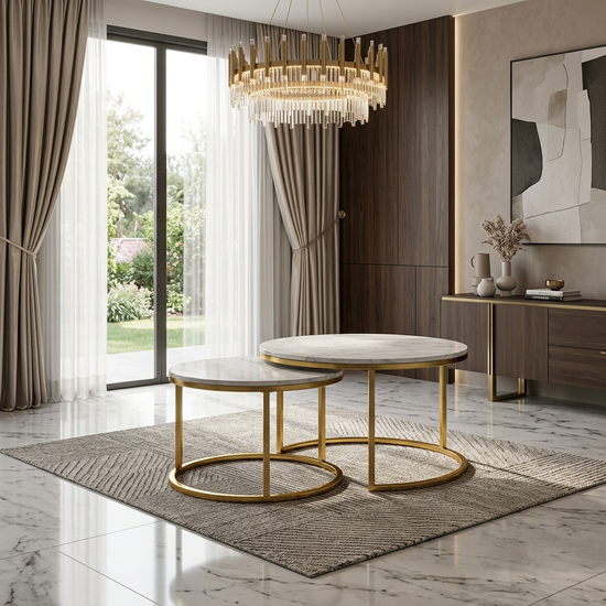 Ceramic Gold Frame Nest of 2 Tables