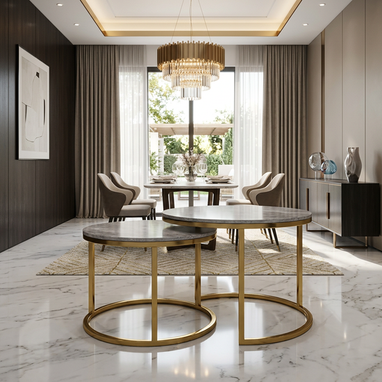 Ceramic Gold Frame Nest of 2 Tables