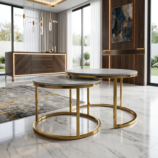 Ceramic Gold Frame Nest of 2 Tables