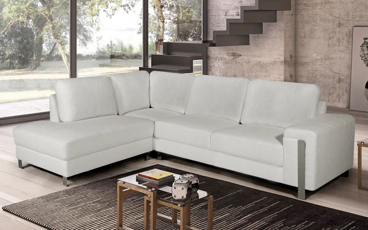 Teddy Boucle Fabric White Left Hand Facing Corner Sofa ELEGANZA