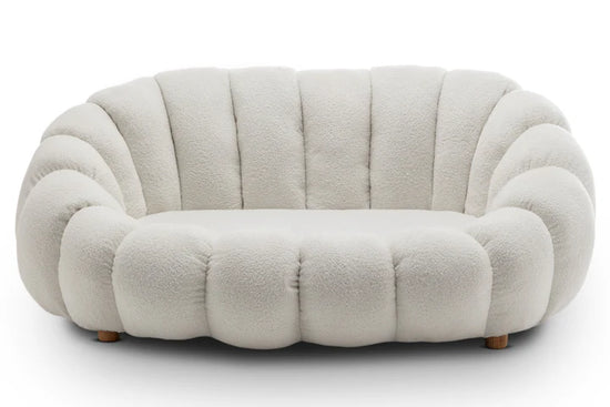 Teddy Boucle Fabric White 2 Seater Sofa DIVANO LETTO