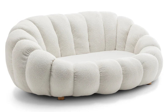 Teddy Boucle Fabric White 2 Seater Sofa DIVANO LETTO